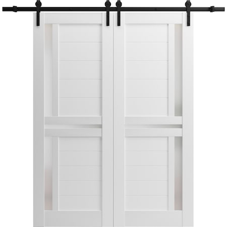 Sartodoors Sturdy Barn Door 36 x 84in, Nordic White W/ Frosted Glass, SS 6.6FT Rail Hangers Heavy Set QUADRO4445BD-S-NOR-3684